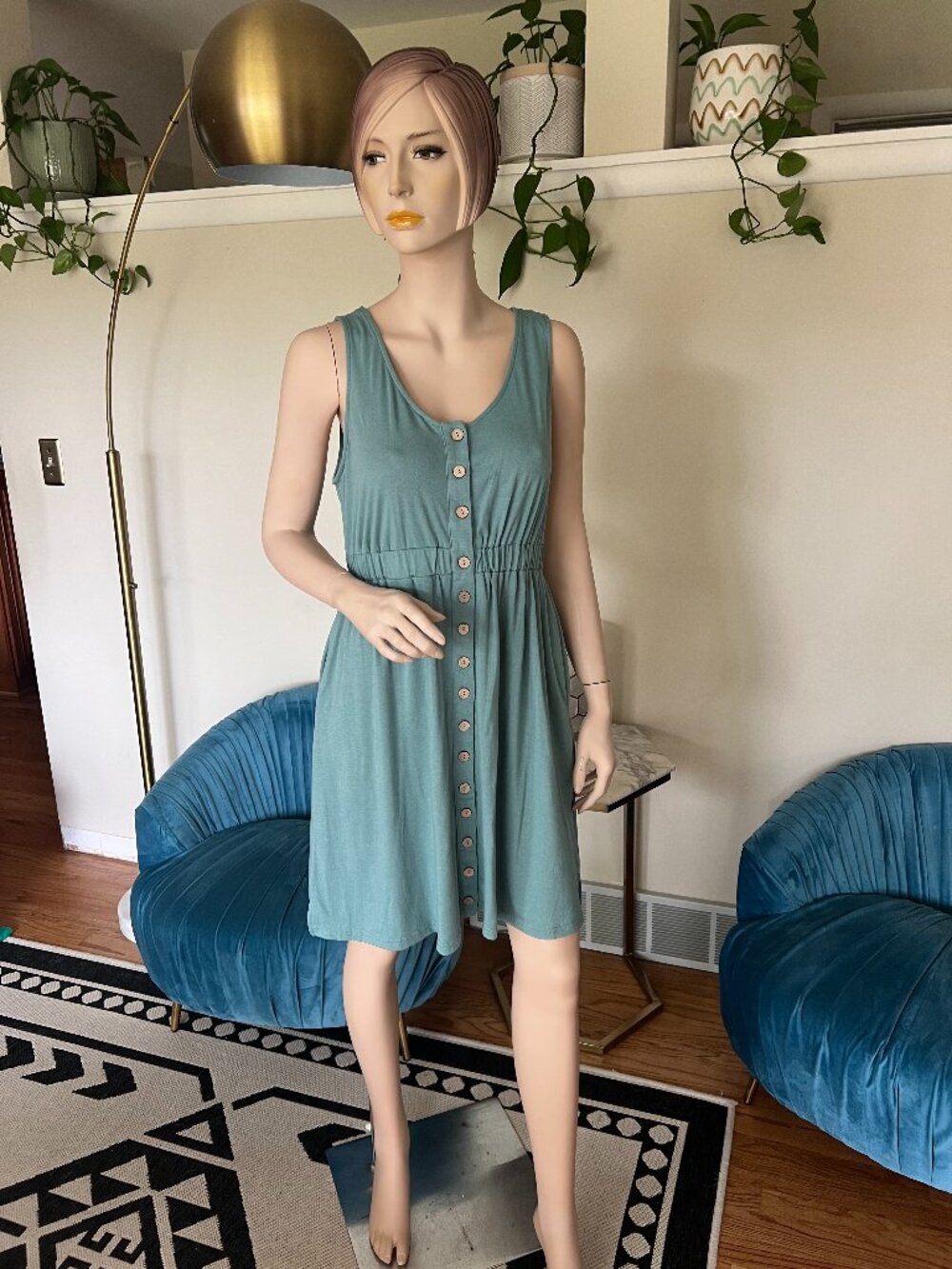 Amazon Sage Green Sleeveless Button Front Dress